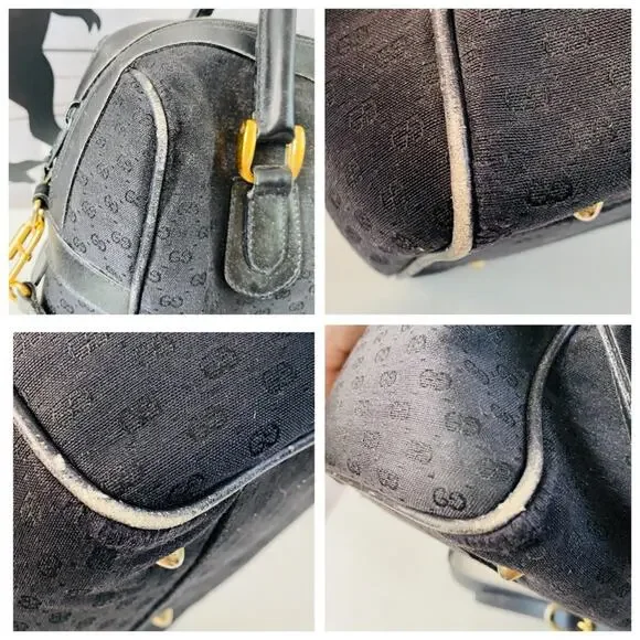 Gucci Black GG Supreme Canvas Boston Satchel with Crossbody Strap Authentic - Picture 13 of 15